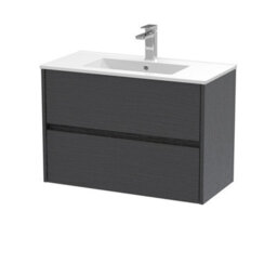 Nuie Havana Wall Hung 2 Drawer Vanity Basin Unit & Minimalist Ceramic Basin, Modern Sink Vanity Unit In Graphite Grey With White - thumbnail 5