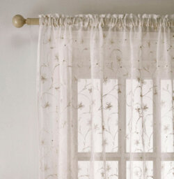 Tyrone Textiles Pair Of Belle Cream Sheer Floral Embroidery Voile Panels With Rod Pocket Header 122 Cms - thumbnail 2