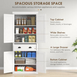 Homcom Freestanding Kitchen Storage Cabinet With Drawers And Shelves White - thumbnail 4