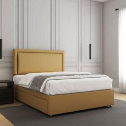 REGIONAL FURNISHINGS Divan Bed Set Mustard Plush Velvet Upholstered 24Inch Headboard & Mattress No Drawers In Single Double King 4Ft 6Ft Sizes - thumbnail 2