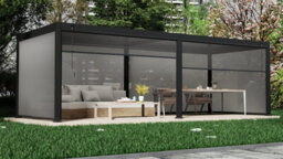 Garden Store Direct Aluminium 6X3 Pergola Grey - Led Lighting, Louvred Roof And Side Walls