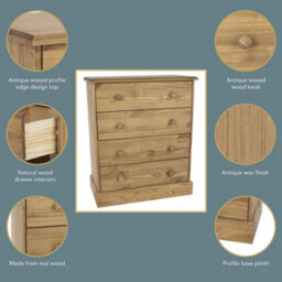 Core Products 4 Drawer Chest Of Drawers, Antique Waxed, Cotswold Collection - thumbnail 9