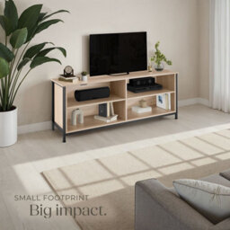 Tectake Tv Stand Navan - 4 Open Compartments, 2 Adjustable Shelves, 4 Cable Cutouts 147 Cm - Industrial Wood Light, Oak Sonoma - thumbnail 8