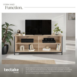 Tectake Tv Stand Navan - 4 Open Compartments, 2 Adjustable Shelves, 4 Cable Cutouts 147 Cm - Industrial Wood Light, Oak Sonoma - thumbnail 4