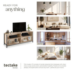 Tectake Tv Stand Navan - 4 Open Compartments, 2 Adjustable Shelves, 4 Cable Cutouts 147 Cm - Industrial Wood Light, Oak Sonoma - thumbnail 7