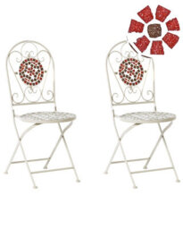 Wyld And Coco White Metal Folding Garden Chairs With Mosaic Backrest - Set Of 2 - thumbnail 3