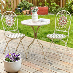 Wyld And Coco White Metal Folding Garden Chairs With Mosaic Backrest - Set Of 2 - thumbnail 2
