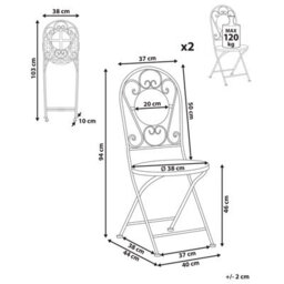 Wyld And Coco White Metal Folding Garden Chairs With Mosaic Backrest - Set Of 2 - thumbnail 5