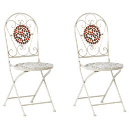 Wyld And Coco White Metal Folding Garden Chairs With Mosaic Backrest - Set Of 2 - thumbnail 4