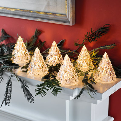 My Smart Buy Set Of 6 Mini Christmas Tree Lights - Nordic Clear Trees With Warm Led Flicker Effect - Battery Operated