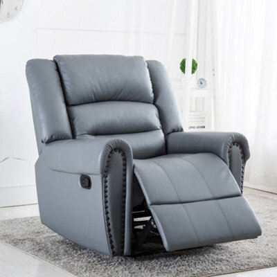 More4Homes Denver Bonded Leather Recliner Armchair W Stud Sofa Home Lounge Chair Reclining (Grey) - image 1