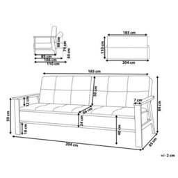 Beliani Sofa Bed 3 Seater Tjorn Fabric Dark Grey - thumbnail 3