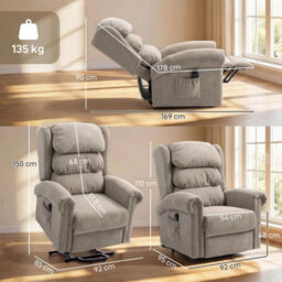 Power Lift Recliner Chair With Remote Control, Khaki - thumbnail 2