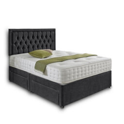 Dining Tables Lisbon Matching Headboard Divan Set, 2 Drawer On Same Side With Sprung 1500 Comfort Mattress - Chenille Charcoal - King - thumbnail 4