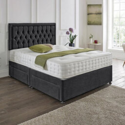Dining Tables Lisbon Matching Headboard Divan Set, 2 Drawer On Same Side With Sprung 1500 Comfort Mattress - Chenille Charcoal - King - thumbnail 1