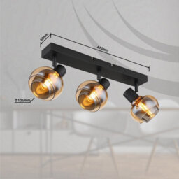 Luminosa Lighting Luminosa Tokki Ceiling Spotlight Bar Matt Black Amber Glass Shade 3X E14 - thumbnail 6