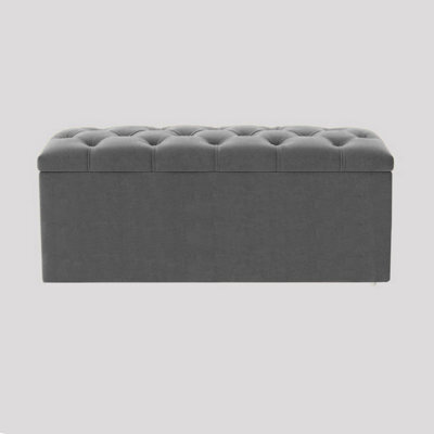 90Cm Luna Chesterfield Ottoman Storage Box - Grey Plush Velvet Upholstered Blanket Box - image 1