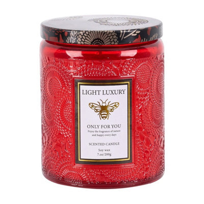 Living And Home Red Embossing Glass Cup Soy Wax Orange Breeze After Rain Scented Candle With Lid, 16-Hour Burn - image 1