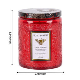 Living And Home Red Embossing Glass Cup Soy Wax Orange Breeze After Rain Scented Candle With Lid, 16-Hour Burn - thumbnail 4