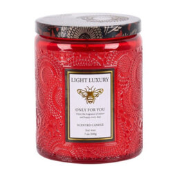 Living And Home Red Embossing Glass Cup Soy Wax Orange Breeze After Rain Scented Candle With Lid, 16-Hour Burn