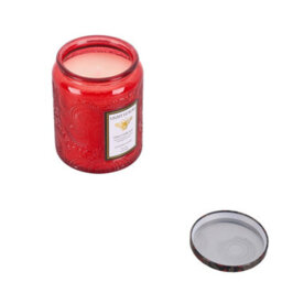Living And Home Red Embossing Glass Cup Soy Wax Orange Breeze After Rain Scented Candle With Lid, 16-Hour Burn - thumbnail 2