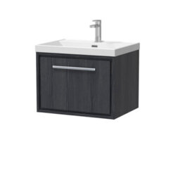 Hudson Reed Wall Hung 1-Drawer Vanity & Basin, In-Frame Design, Graphite Grey Woodgrain, 610X460X481mm - thumbnail 1