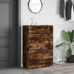 Walplus Shoe Cabinet With 2 Flip-Drawers Smoked Oak 80X34X116 Cm - thumbnail 3