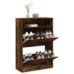 Walplus Shoe Cabinet With 2 Flip-Drawers Smoked Oak 80X34X116 Cm - thumbnail 4