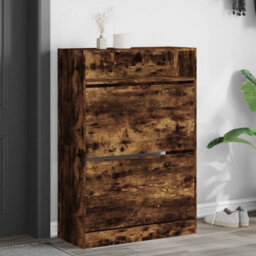 Walplus Shoe Cabinet With 2 Flip-Drawers Smoked Oak 80X34X116 Cm - thumbnail 1