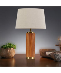 Lighting Supermarket Cylinder Natural Wood Print/gold Table Lamp With Natural Linen Shade - thumbnail 8