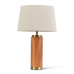 Lighting Supermarket Cylinder Natural Wood Print/gold Table Lamp With Natural Linen Shade - thumbnail 1