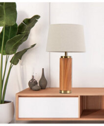 Lighting Supermarket Cylinder Natural Wood Print/gold Table Lamp With Natural Linen Shade - thumbnail 7