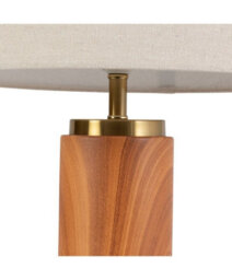 Lighting Supermarket Cylinder Natural Wood Print/gold Table Lamp With Natural Linen Shade - thumbnail 3