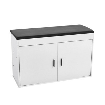White 80Cm 2 Doors Shoe Storage Cabinet Bench With Seat Cushion - image 1
