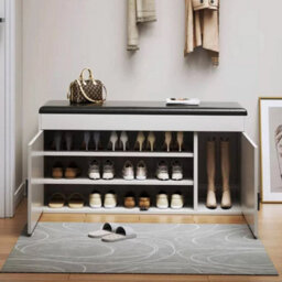 White 80Cm 2 Doors Shoe Storage Cabinet Bench With Seat Cushion - thumbnail 3