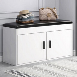 White 80Cm 2 Doors Shoe Storage Cabinet Bench With Seat Cushion - thumbnail 4