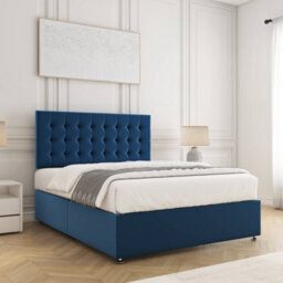 Bsspoke Isla Divan Bed Set Blue Plush Velvet With 24Inch Headboard & No Mattress No Drawers In Single Double King 4Ft 6Ft - thumbnail 3