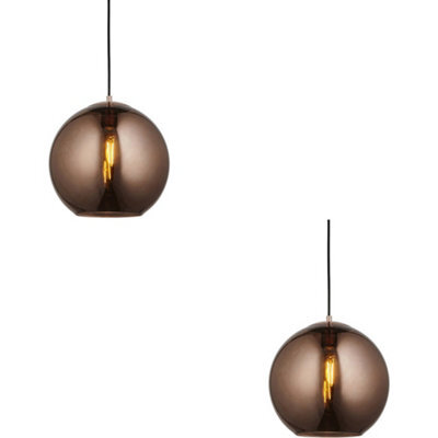 Loops 2 Pack Hanging Ceiling Pendant Light - Copper Mirrored Glass & Matt Black Paint - 10W Led E27 - image 1