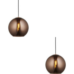 Loops 2 Pack Hanging Ceiling Pendant Light - Copper Mirrored Glass & Matt Black Paint - 10W Led E27