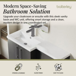 Balterley Left-Hand Bathroom Vanity And Wc Unit Combination With Basin - 1100mm - Gloss Grey With Brushed Pewter Handles - thumbnail 2