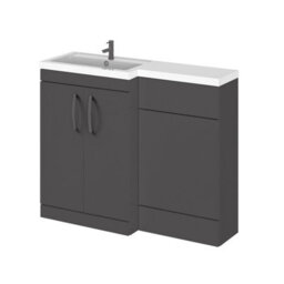 Balterley Left-Hand Bathroom Vanity And Wc Unit Combination With Basin - 1100mm - Gloss Grey With Brushed Pewter Handles - thumbnail 1