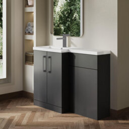 Balterley Left-Hand Bathroom Vanity And Wc Unit Combination With Basin - 1100mm - Gloss Grey With Brushed Pewter Handles - thumbnail 4
