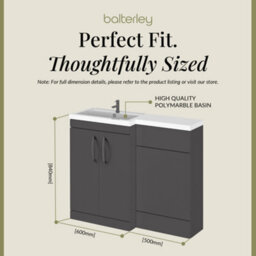 Balterley Left-Hand Bathroom Vanity And Wc Unit Combination With Basin - 1100mm - Gloss Grey With Brushed Pewter Handles - thumbnail 5