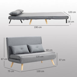 Homcom Click Clack Sofa Bed, 2-Seater Bed Settee For Living Room, Grey - thumbnail 3