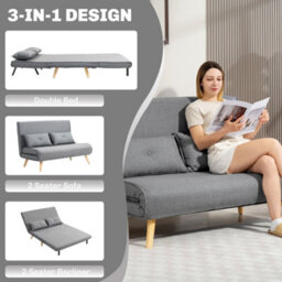 Homcom Click Clack Sofa Bed, 2-Seater Bed Settee For Living Room, Grey - thumbnail 4