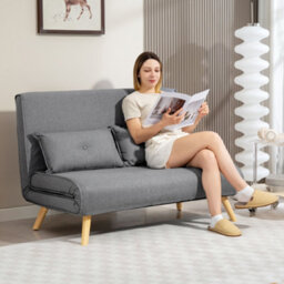Homcom Click Clack Sofa Bed, 2-Seater Bed Settee For Living Room, Grey - thumbnail 1