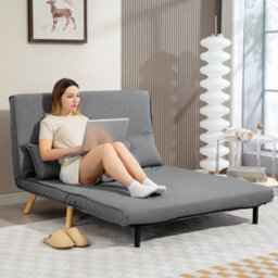 Homcom Click Clack Sofa Bed, 2-Seater Bed Settee For Living Room, Grey - thumbnail 8