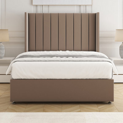 Bsspoke Hannah Divan Bed Set Mink Plush Velvet 54Inch Wingedback Panel Headboard & Mattress No Drawers In 3Ft 4Ft 4Ft6 5Ft 6Ft - image 1