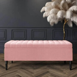 120Cm Paris Striped Ottoman Storage Bench- Plush Velvet Shoe Bench - Pink Upholstery Footstool With Storage