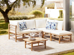 Beliani Garden Corner Sofa With Table 5 Seater Cerreto Left Hand Bamboo Off-White - thumbnail 2